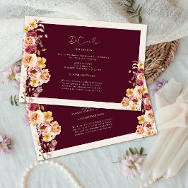 Cartão De Informações Romântico profundo floral burgundy elegante casame