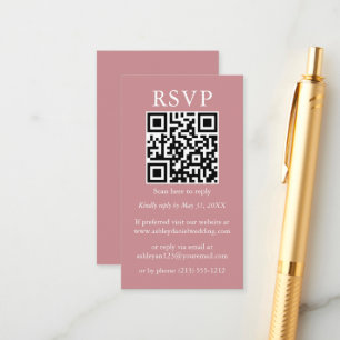 Cartão De Informações Rosa de Dusty de RSVP Dusty Simples de QR Simples