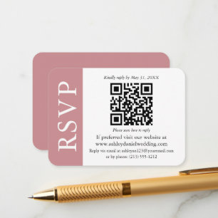 Cartão De Informações Rosa de Dusty RSVP de Casamento QR Moderno e Branc