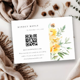 Cartão De Informações Rosa de Flor de Aquarela Amarela Casamento QR Códi