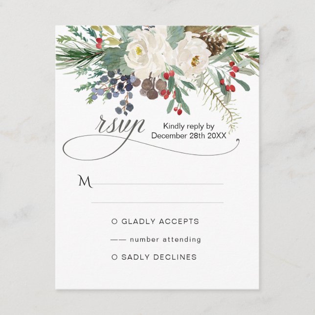 Cartão De Informações Rosa de inverno 2 RSVP (Frente)