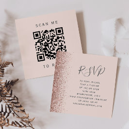 Cartão De Informações Rosa de orçamento Dourado Blush Casamento QR Code
