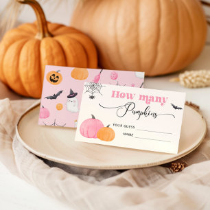 Cartão De Informações Rosa do Dia das Bruxas adivinha quantos abóboros