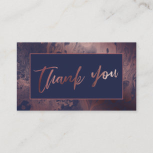 Cartão De Informações Rosa Dourado Moderno & Azul-Marinho Fosco Agradeci