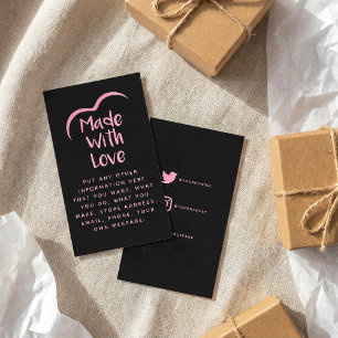 Cartão De Informações Rosa e preto feito com amor coração Silhouette