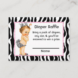 Cartão De Informações Rosa e Zebra Imprimem a Pequena Princesa Raffle Fr