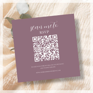 Cartão De Informações Rosa empoeirado | Código QR de RSVP de Casamento
