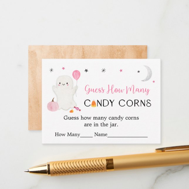 Cartão De Informações Rosa Fantasma Halloween Adivinha Quantos Jogos (Frente/Verso In Situ)