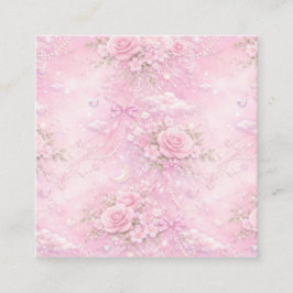 Cartão De Informações Rosa Floral Sonhador Pérolas Laços Brilho Pastel