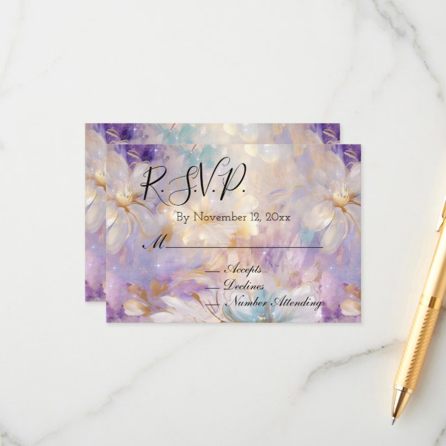 Cartão De Informações Rosa Lavanda Dourado Glam Floral Casamento RSVP (Frente/Verso In Situ)