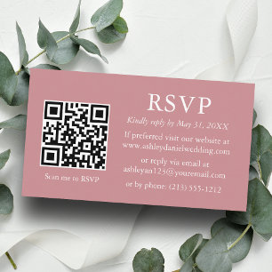 Cartão De Informações Rosa QR RSVP de Casamento Minimalista