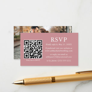 Cartão De Informações Rosa RSVP de Foto Dusty de Casamento Minimalista