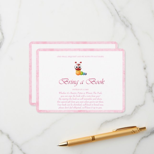 Cartão De Informações Rosa Traga um verme de livro (Frente/Verso In Situ)