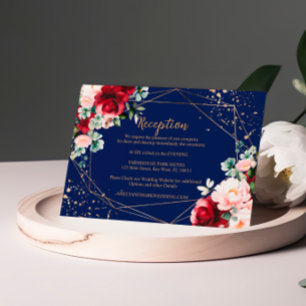 Cartão De Informações Rosa vermelha e Recepção de casamento de Aquarela 