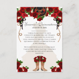 Cartão De Informações Rosa vermelha Floral Mariachi Charro Quinceanera I