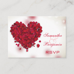 Cartão De Informações Rosa vermelha Petals Love Heart Weding RSVP