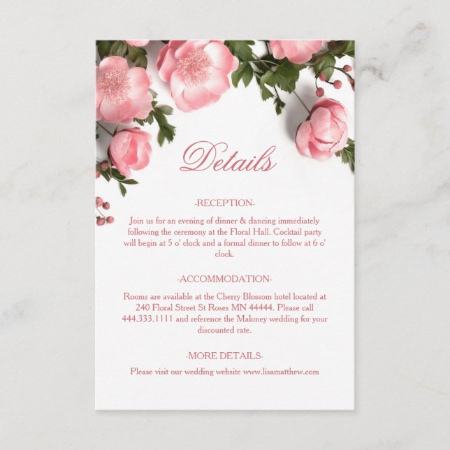 Cartão De Informações Rosas 3D Flores Silvestres Brancas (Frente)