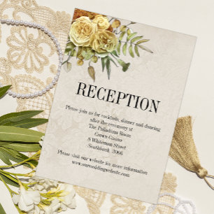 Cartão De Informações Rosas Amarelas Recepção de Casamento Boho Chic