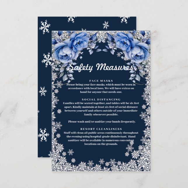Cartão De Informações Rosas Azuis Floco de Neve Casamento de Natal (Frente/Verso)