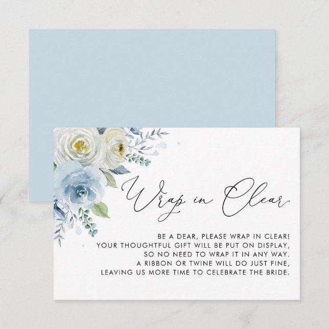 Cartão De Informações Rosas Azul Aguarela e Marfim Envolvidas em Transpa (Frente/Verso)