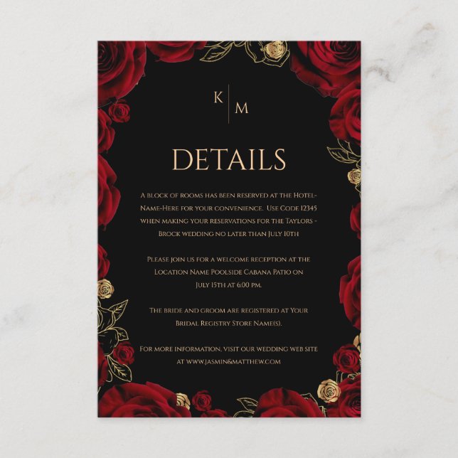 Cartão De Informações Rosas Borgonha Casamento Boho (Frente)