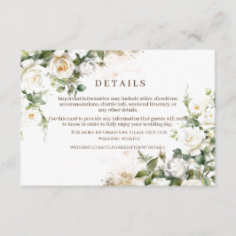 Cartão De Informações Rosas brancas Casamento Elegante Floral