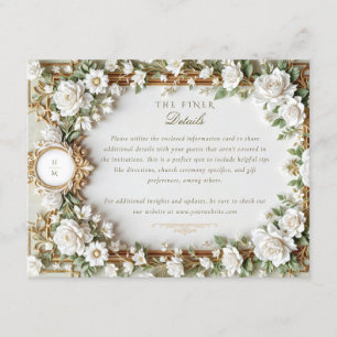 Cartão De Informações Rosas brancas elegantes com Faux Dourado