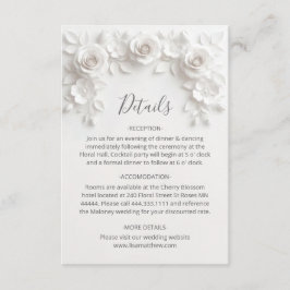 Cartão De Informações Rosas Brancas Minimalistas Esculpidas em 3D