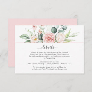 Cartão De Informações Rosas cor-de-rosa e placas de gabinete Eucalyptus