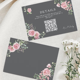 Cartão De Informações Rosas Cor-de-Rosa Modernas Detalhes do QR-code Gra