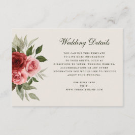 Cartão De Informações Rosas de Aquarela Romântica Detalhes de Casamento 