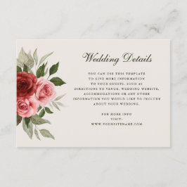 Cartão De Informações Rosas de Aquarela Romântica Detalhes de Casamento