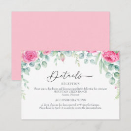 Cartão De Informações Rosas de Eucalipto | Detalhes Elegantes de Verde B