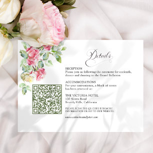 Cartão De Informações Rosas em Aguarela Rosa Choque Código QR Casamento