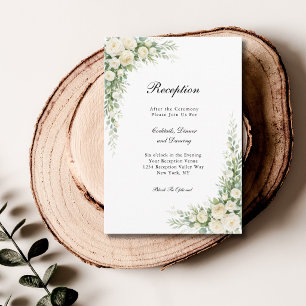 Cartão De Informações Rosas Florais Creme Branco Recepção de Casamento