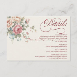 Cartão De Informações Rosas Pastel Elegantes Casamento Charme Rústico