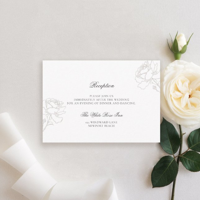 Cartão De Informações Rosas Rich Ivory Black Tie Recepção de casamento (formal traditional wedding reception card rich ivory roses black tie modern classic elegant minimal)