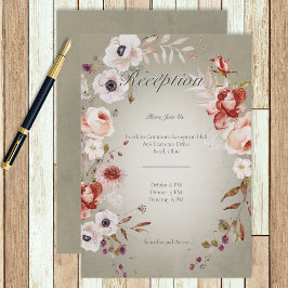 Cartão De Informações Rosas Românticos Recepção de casamento Floral Verd