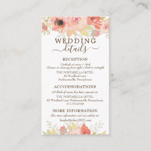 Cartão De Informações Rosas Rosa Coral e Folhas Douradas Detalhes de Cas