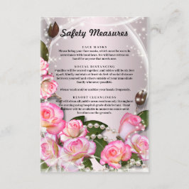 Cartão De Informações Rosas Rosa Elegantes E Pérolas Medidas De Seguranç