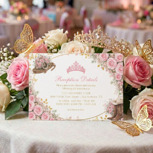 Cartão De Informações Rosas Rosa Ocidental Dourado País Quinceañera