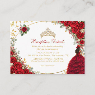 Cartão De Informações Rosas Vermelhas Borboletas Douradas Quinceañera