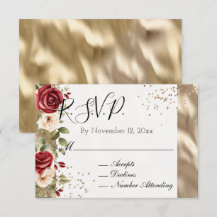Cartão De Informações Rosas Vermelhas Creme Dourado Champanhe Casamento