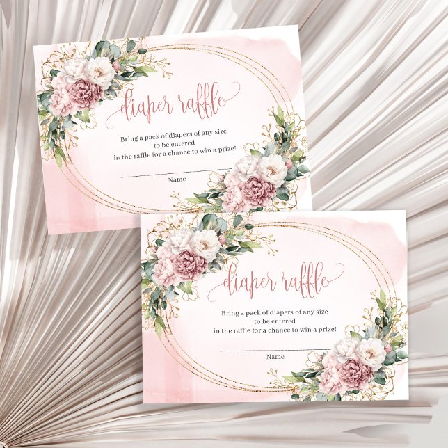 Cartão De Informações Rose Gold Floral Greenery Baby Shower Raffle Slip (Rose Gold Floral Greenery Baby Shower Raffle Slip)