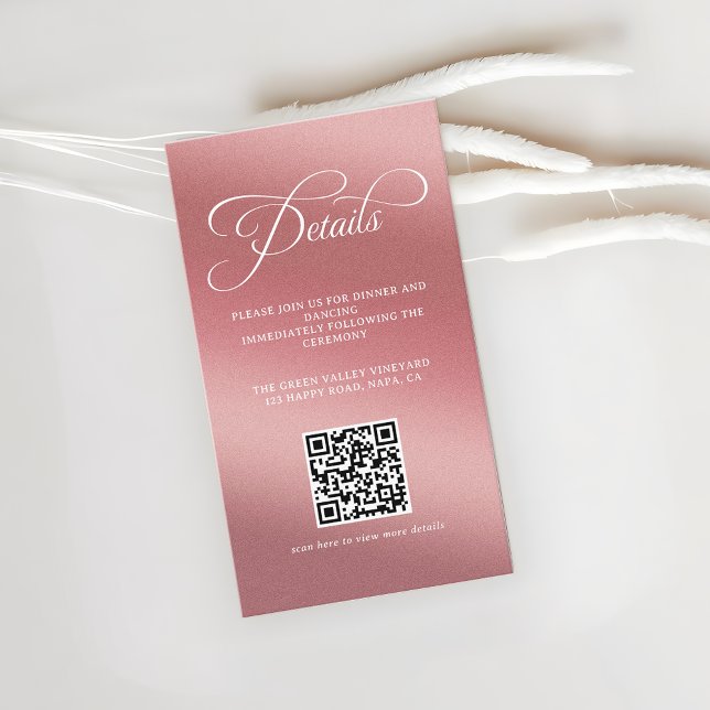 Cartão De Informações Rose Gold Wedding Reception QR Code (Criador carregado)