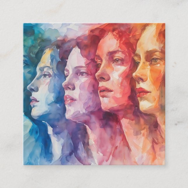 Cartão De Informações Rostos femininos - Pintura por aquarela (Frente)