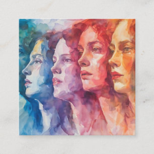 Cartão De Informações Rostos femininos - Pintura por aquarela