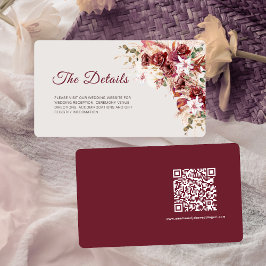 Cartão De Informações Rounded Mini Burgundy Floral QR Wedding Details