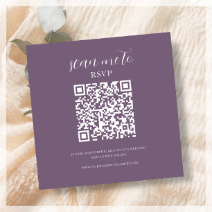 Cartão De Informações Roxa Código QR de RSVP de Casamento