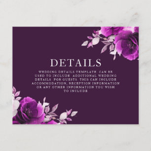 Cartão De Informações Roxo Ametista & Índigo, Detalhes do Casamento Viol